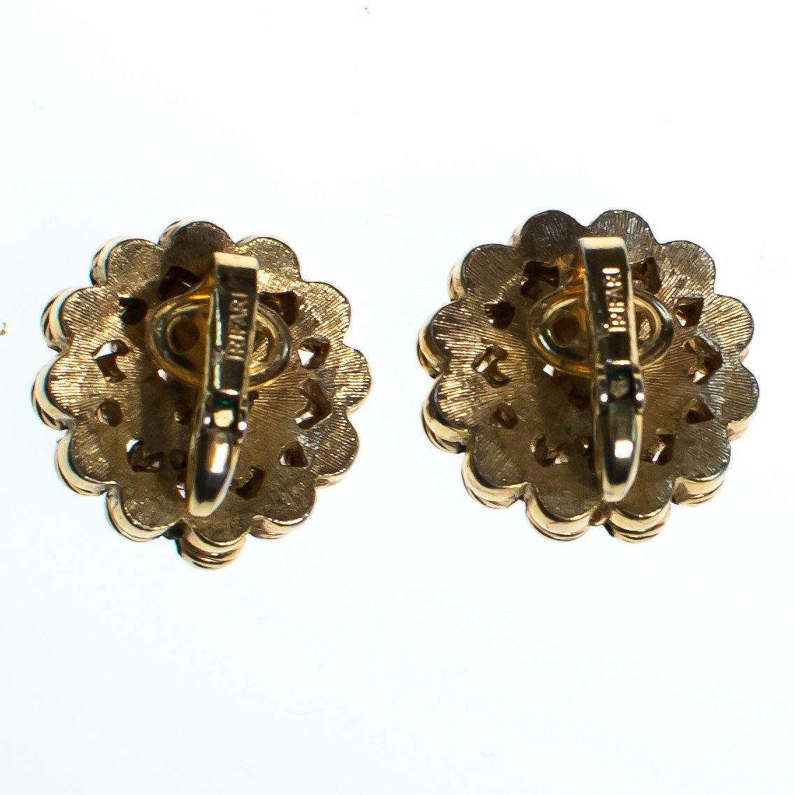 Vintage Crown Trifari Gold Bead Button Earrings, Clip On by Crown Trifari - Vintage Meet Modern Vintage Jewelry - Chicago, Illinois - #oldhollywoodglamour #vintagemeetmodern #designervintage #jewelrybox #antiquejewelry #vintagejewelry