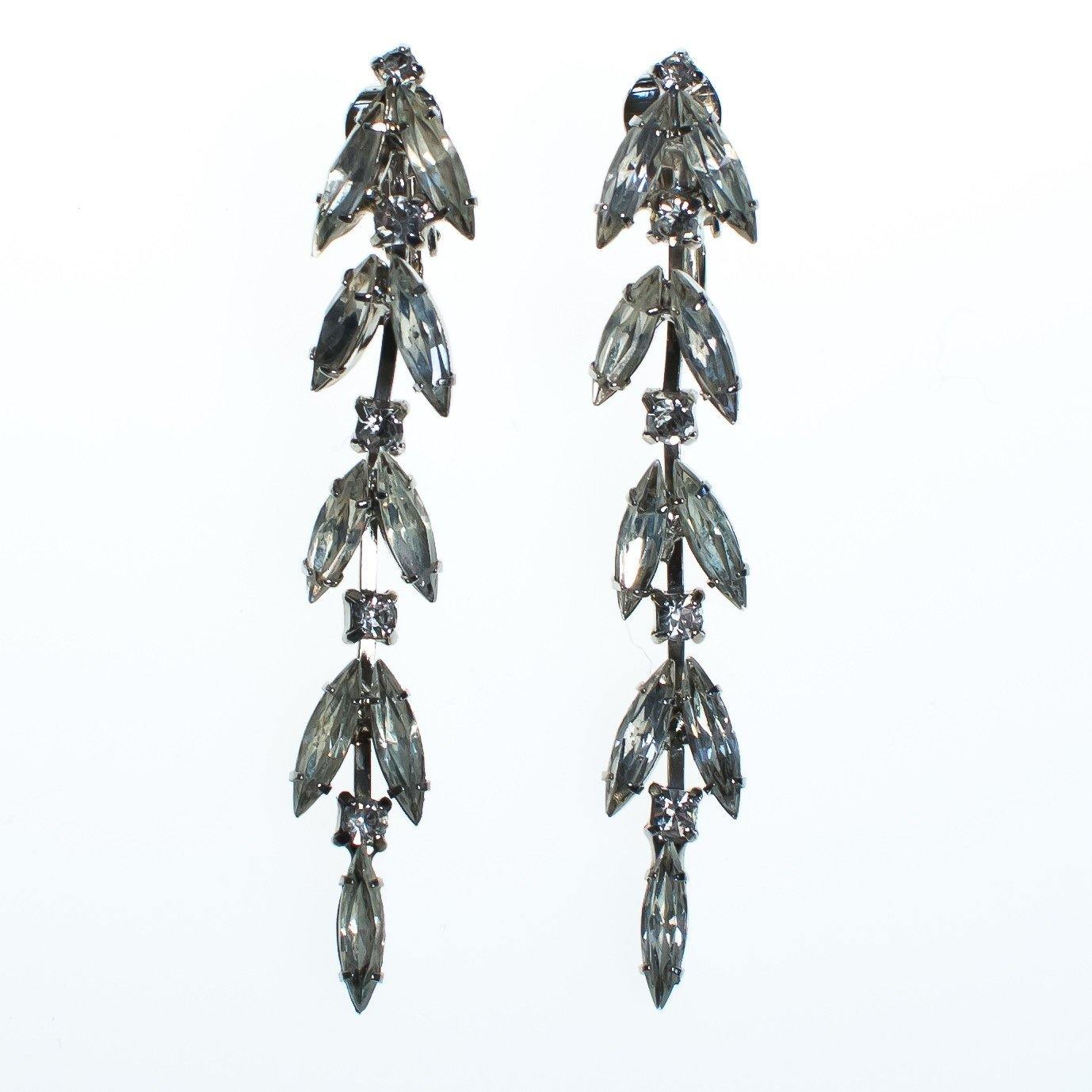 Vintage Art Deco Marquise Crystal Drop Statement Earrings, Clip On, Old Hollywood Glam by Art Deco - Vintage Meet Modern Vintage Jewelry - Chicago, Illinois - #oldhollywoodglamour #vintagemeetmodern #designervintage #jewelrybox #antiquejewelry #vintagejewelry