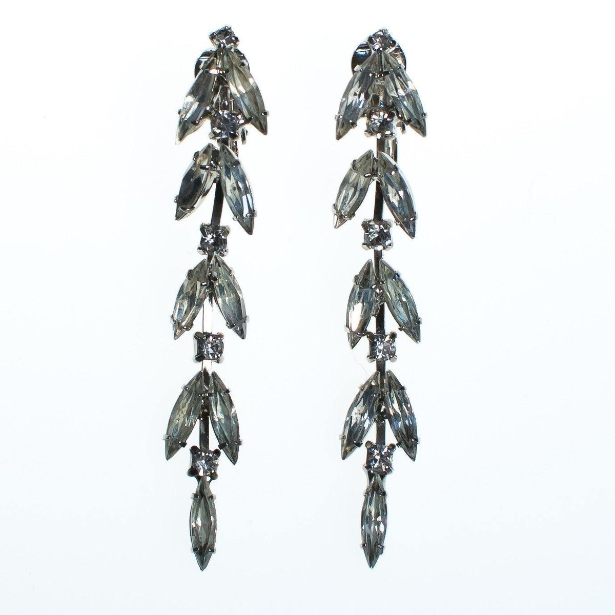 Vintage Art Deco Marquise Crystal Drop Statement Earrings, Clip On, Old Hollywood Glam