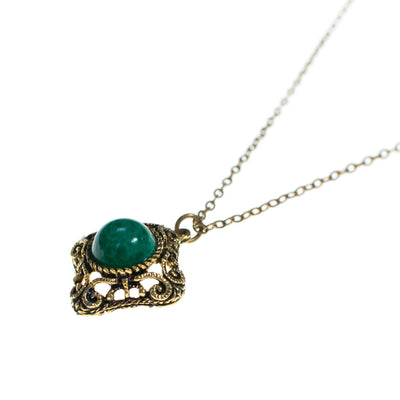 Vintage Speckled Jade Art Glass Renaissance Style Pendant Necklace by 1950s - Vintage Meet Modern Vintage Jewelry - Chicago, Illinois - #oldhollywoodglamour #vintagemeetmodern #designervintage #jewelrybox #antiquejewelry #vintagejewelry