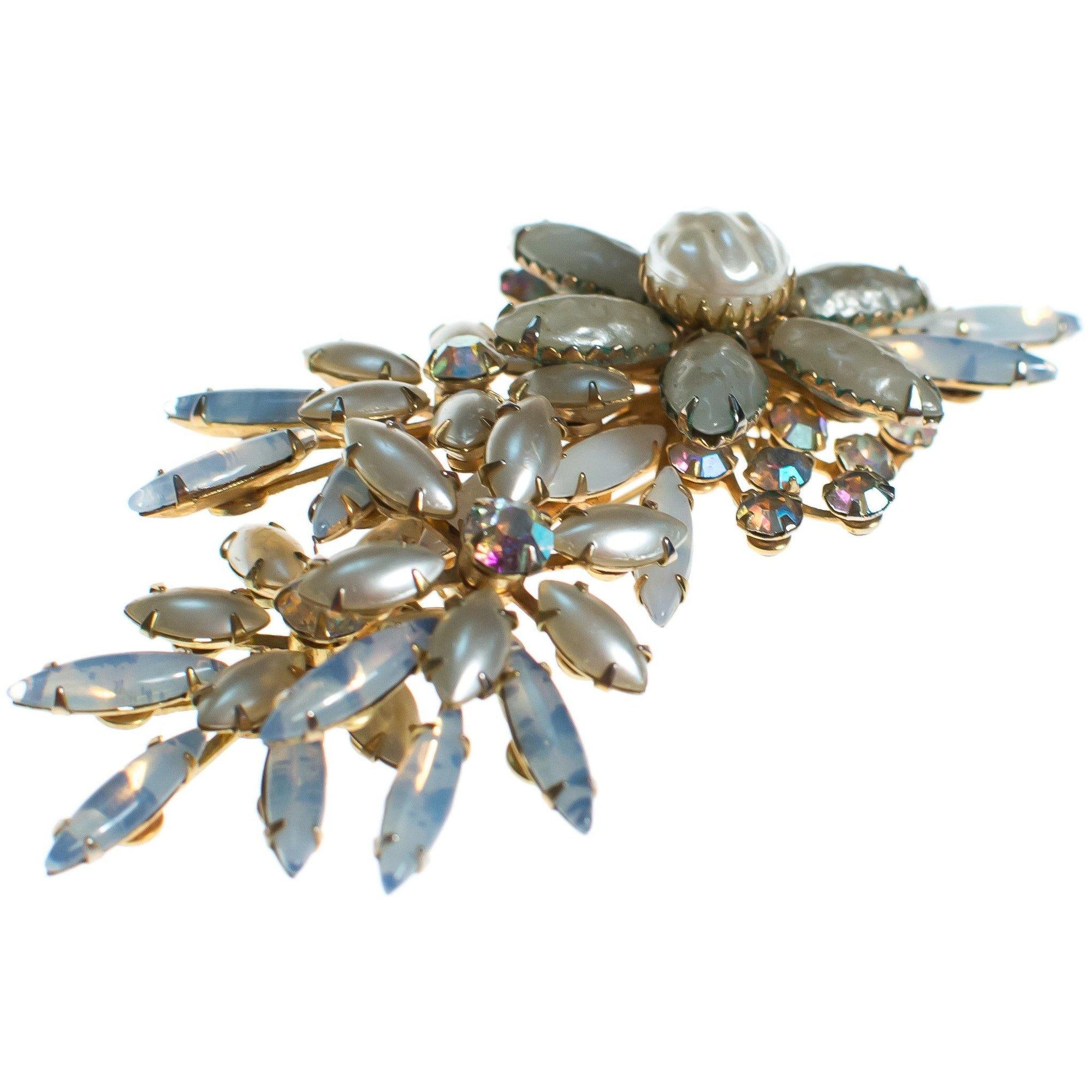 Vintage Judy Lee Faux Pearl and Aurora Borealis Rhinestone Brooch by Judy Lee - Vintage Meet Modern Vintage Jewelry - Chicago, Illinois - #oldhollywoodglamour #vintagemeetmodern #designervintage #jewelrybox #antiquejewelry #vintagejewelry