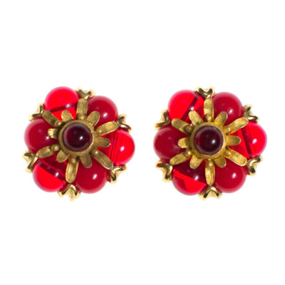Vintage 1960s Ruby Red Cabochon Statement Earrings by 1960s - Vintage Meet Modern Vintage Jewelry - Chicago, Illinois - #oldhollywoodglamour #vintagemeetmodern #designervintage #jewelrybox #antiquejewelry #vintagejewelry