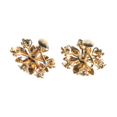 Vintage Gold Star Flower Earrings with Red Rhinestones and Faux Pearl by 1950s - Vintage Meet Modern Vintage Jewelry - Chicago, Illinois - #oldhollywoodglamour #vintagemeetmodern #designervintage #jewelrybox #antiquejewelry #vintagejewelry