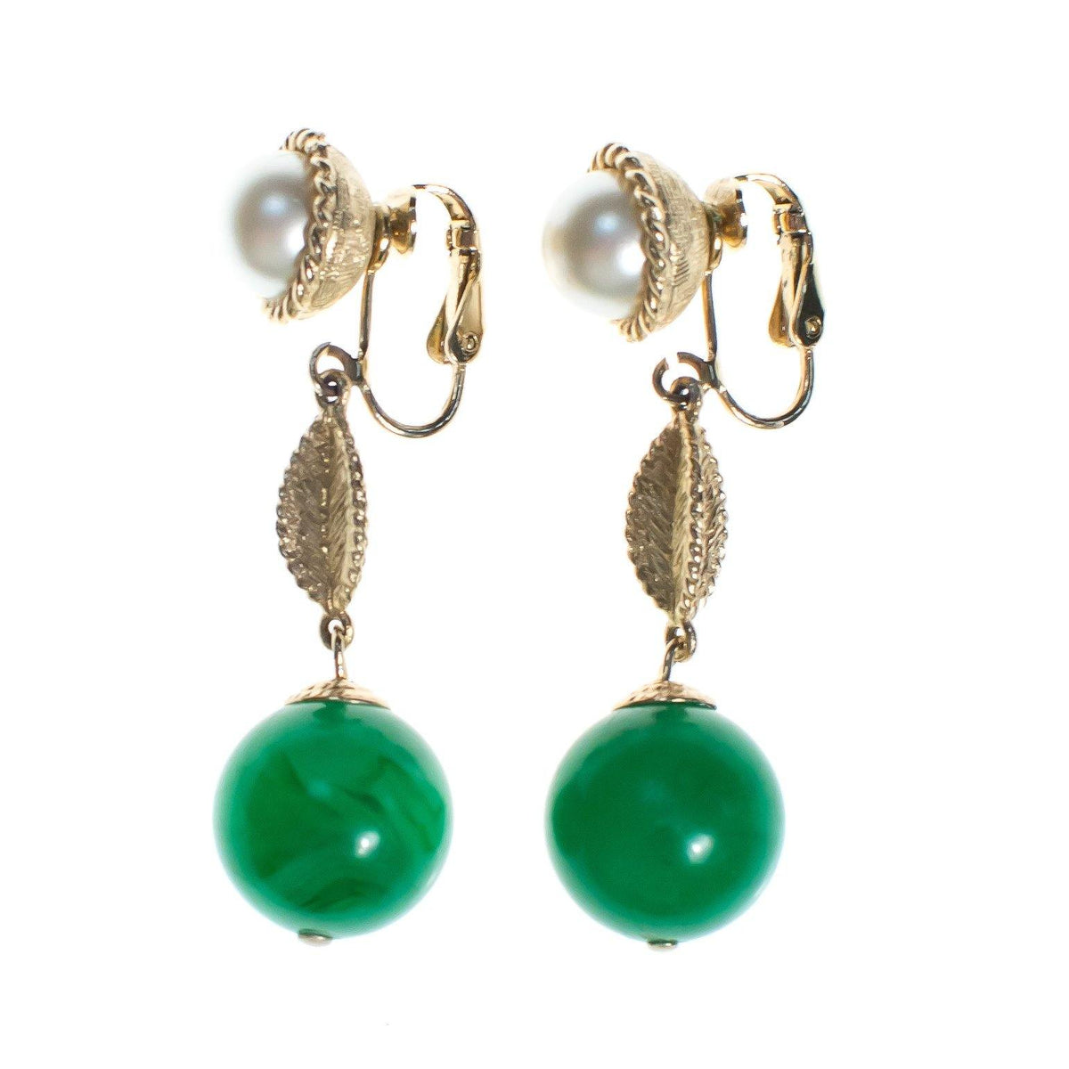 Vintage Pearl and Jade Lucite Bead Statement Earrings