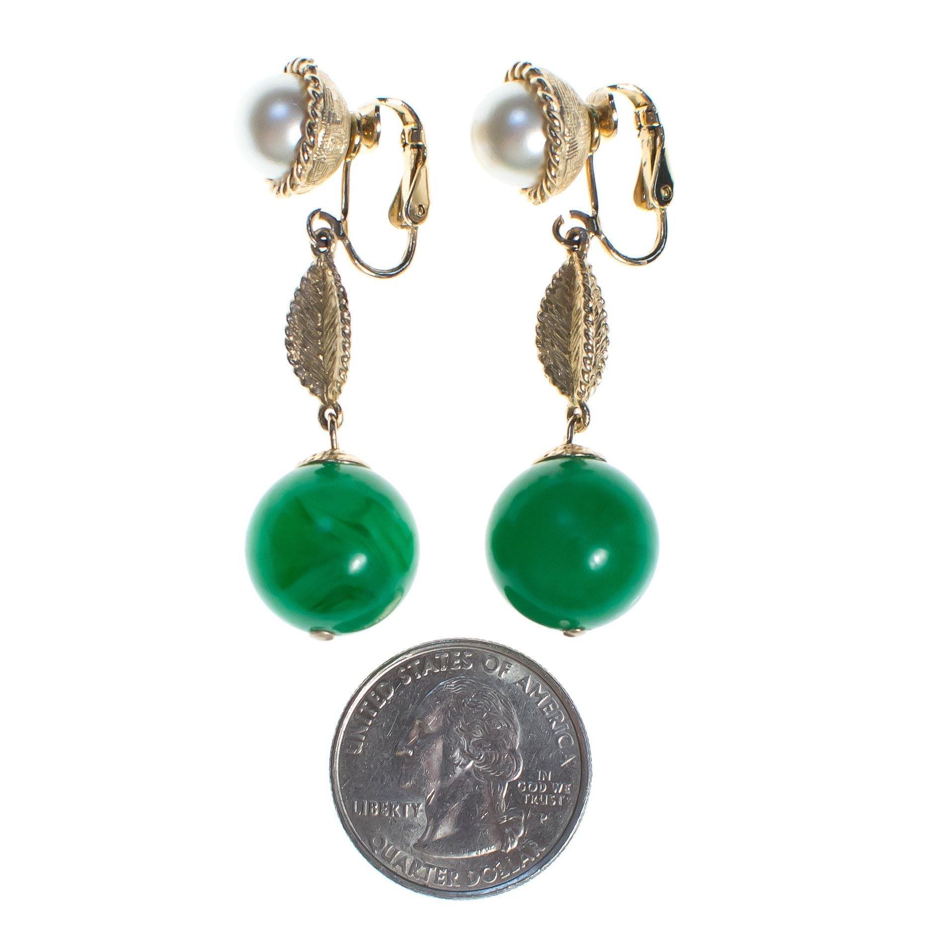 Vintage Pearl and Jade Lucite Bead Statement Earrings by 1950s - Vintage Meet Modern Vintage Jewelry - Chicago, Illinois - #oldhollywoodglamour #vintagemeetmodern #designervintage #jewelrybox #antiquejewelry #vintagejewelry