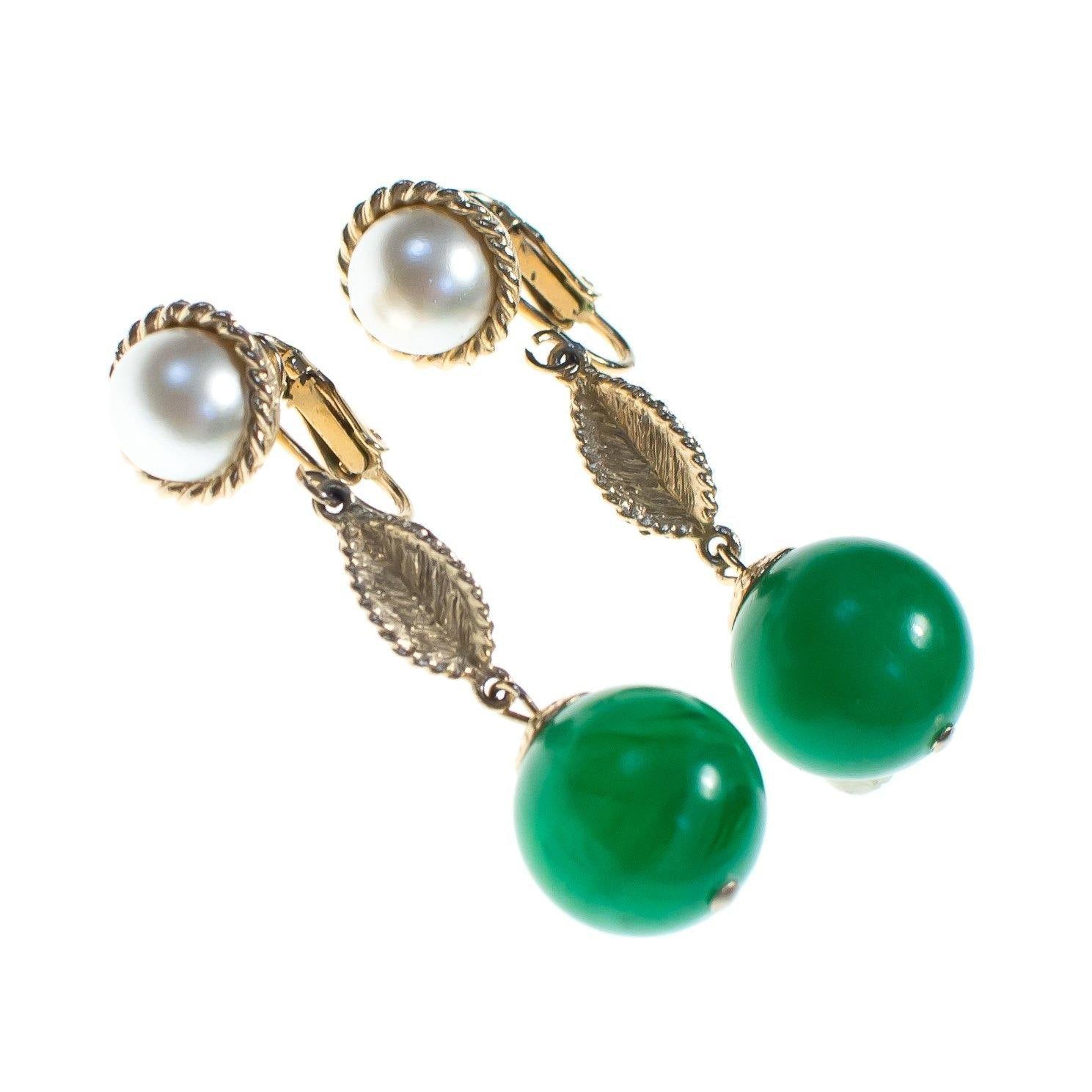 Vintage Pearl and Jade Lucite Bead Statement Earrings by 1950s - Vintage Meet Modern Vintage Jewelry - Chicago, Illinois - #oldhollywoodglamour #vintagemeetmodern #designervintage #jewelrybox #antiquejewelry #vintagejewelry