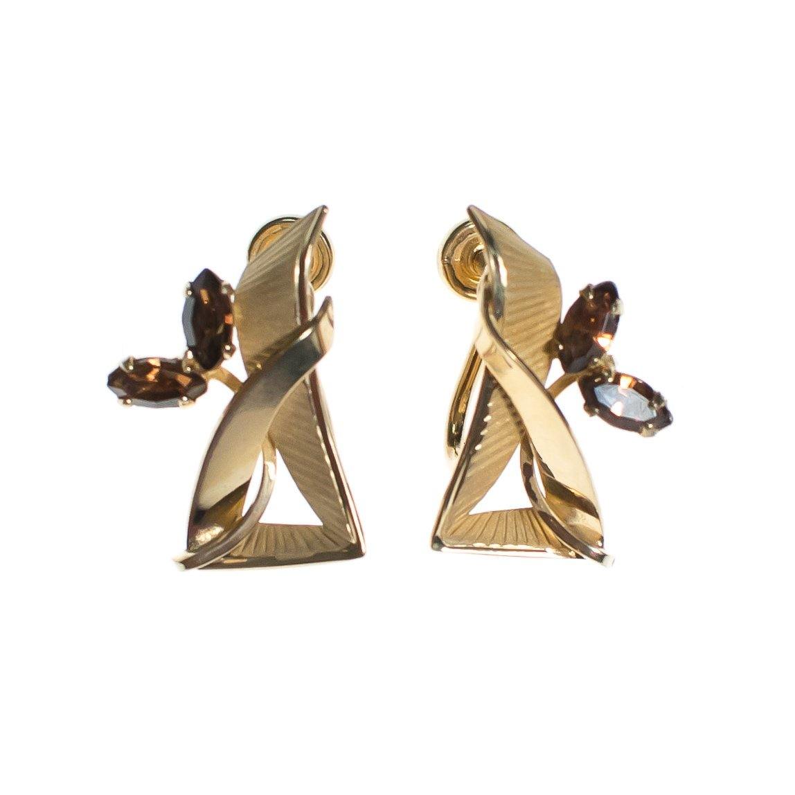 Vintage Retro Gold Filled Geometric Earrings with Smokey Topaz Gemstones by Gold Filled - Vintage Meet Modern Vintage Jewelry - Chicago, Illinois - #oldhollywoodglamour #vintagemeetmodern #designervintage #jewelrybox #antiquejewelry #vintagejewelry