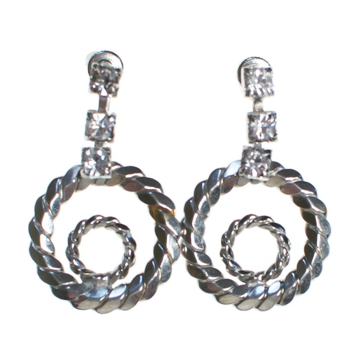 Vintage Silver Cable Doorknocker Earrings with Diamante Rhinestones by 1960s - Vintage Meet Modern Vintage Jewelry - Chicago, Illinois - #oldhollywoodglamour #vintagemeetmodern #designervintage #jewelrybox #antiquejewelry #vintagejewelry