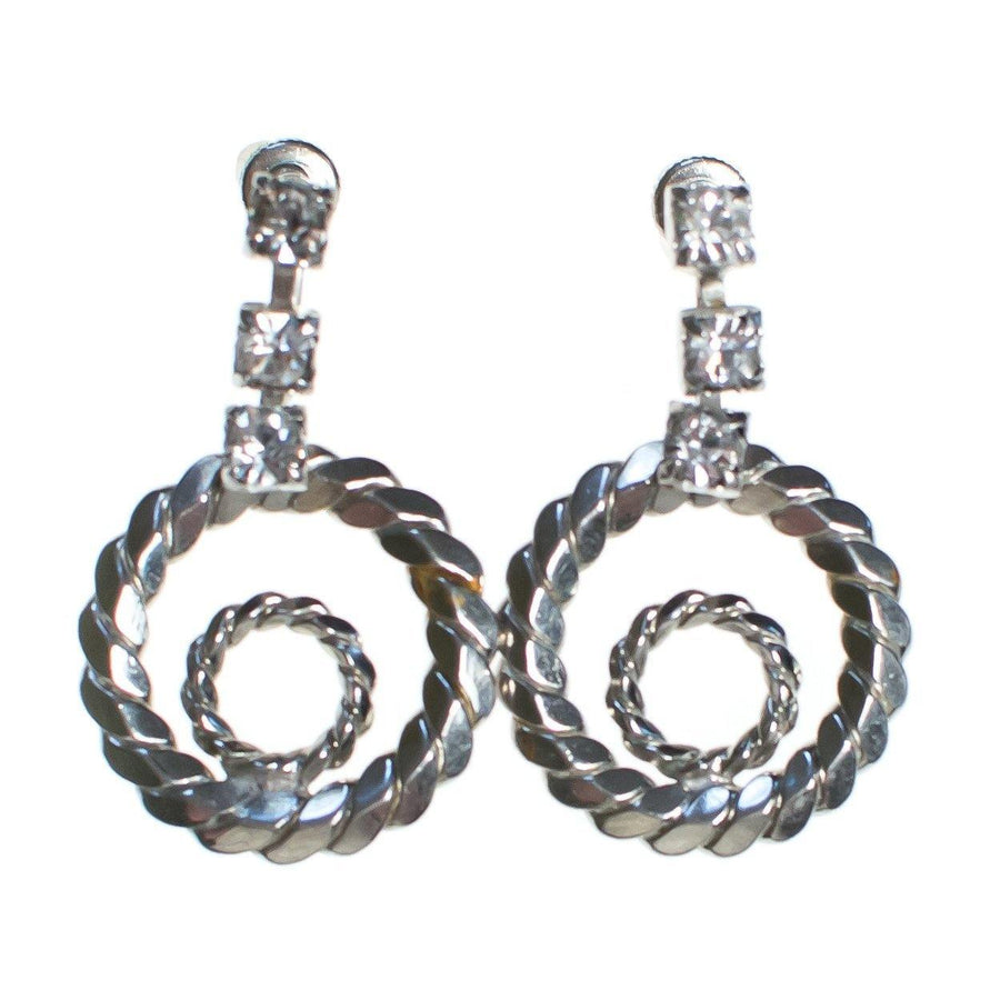 Vintage Silver Cable Doorknocker Earrings with Diamante Rhinestones by 1960s - Vintage Meet Modern Vintage Jewelry - Chicago, Illinois - #oldhollywoodglamour #vintagemeetmodern #designervintage #jewelrybox #antiquejewelry #vintagejewelry