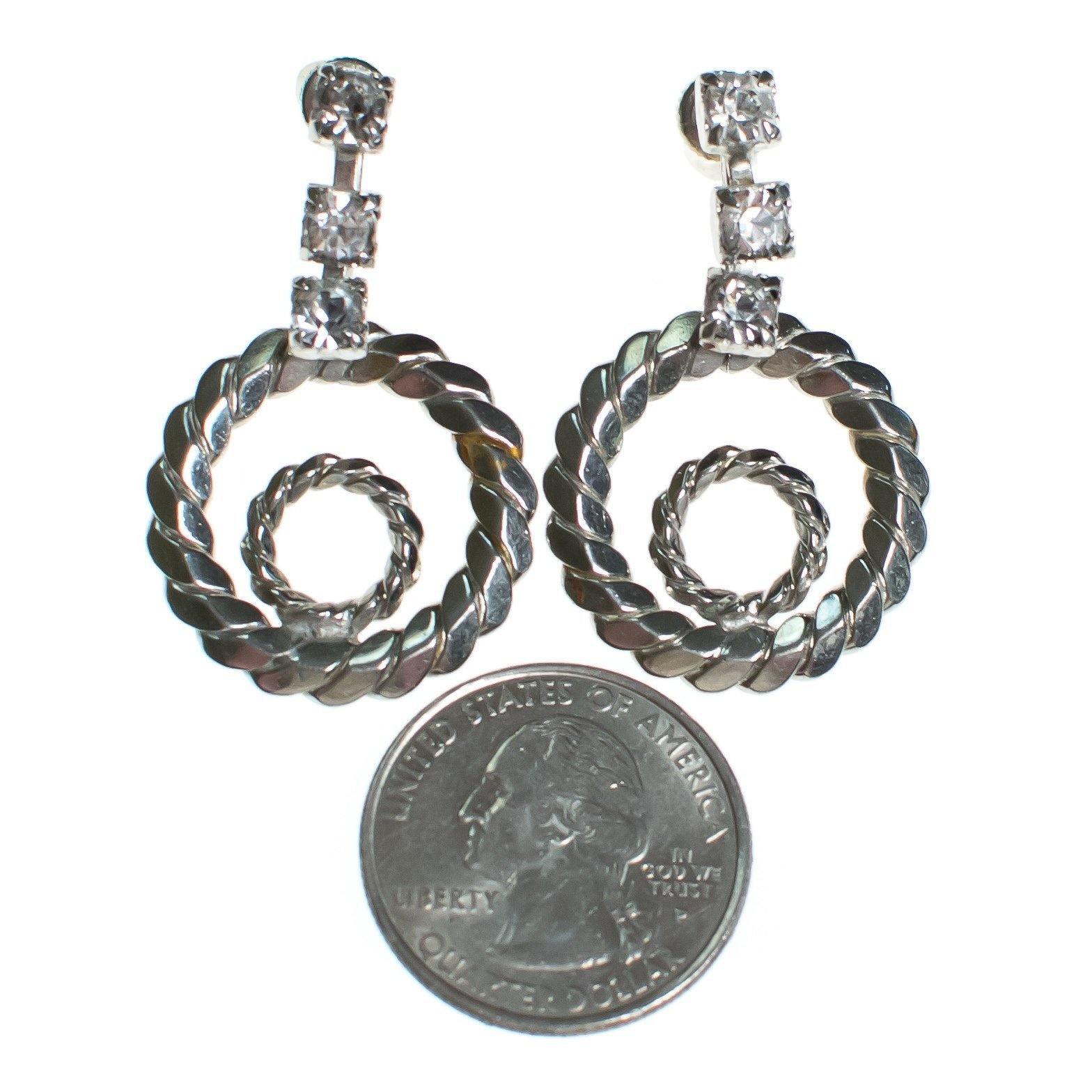 Vintage Silver Cable Doorknocker Earrings with Diamante Rhinestones by 1960s - Vintage Meet Modern Vintage Jewelry - Chicago, Illinois - #oldhollywoodglamour #vintagemeetmodern #designervintage #jewelrybox #antiquejewelry #vintagejewelry