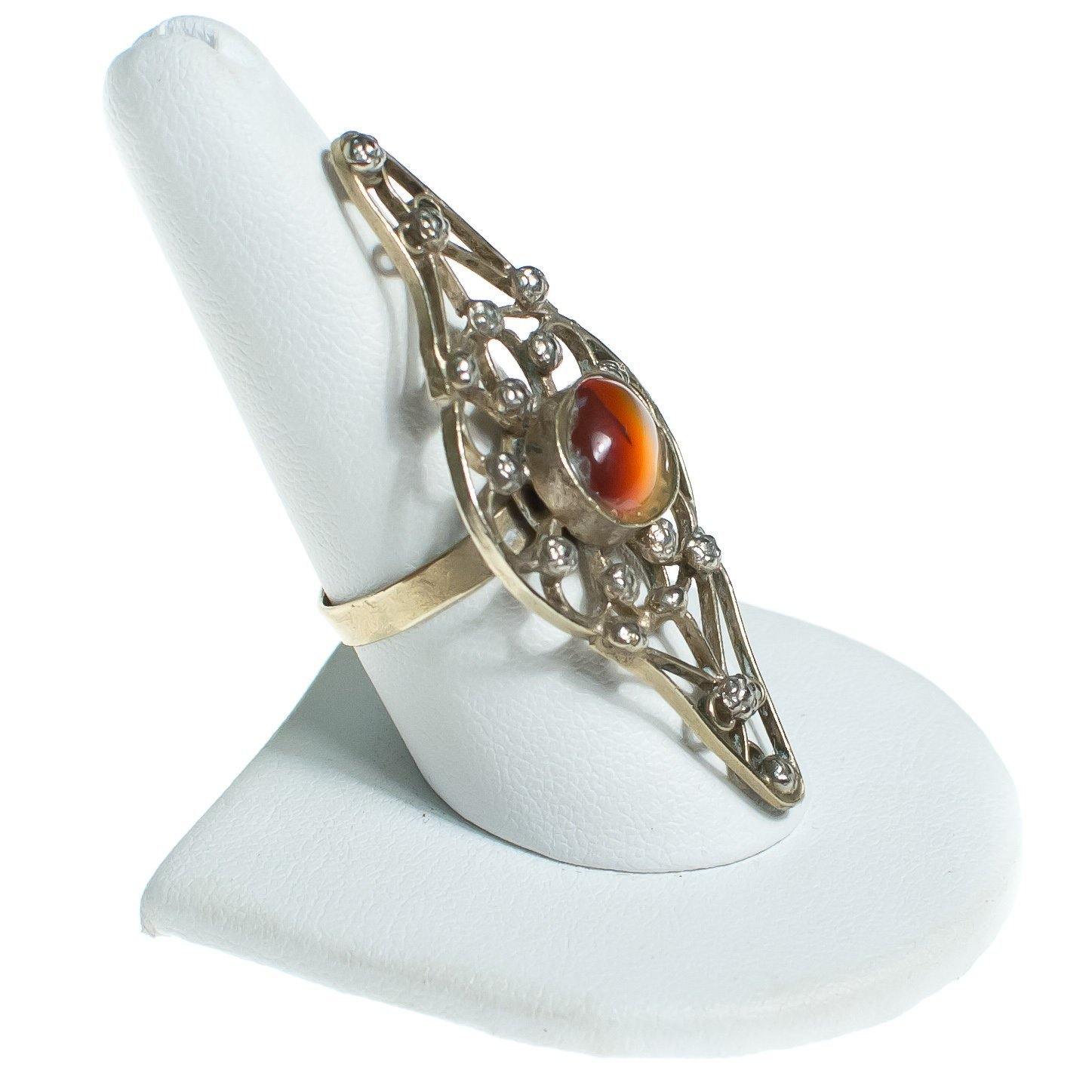 Vintage Sterling Silver Artisan Ring with Bezel Set Shell by Artisan - Vintage Meet Modern Vintage Jewelry - Chicago, Illinois - #oldhollywoodglamour #vintagemeetmodern #designervintage #jewelrybox #antiquejewelry #vintagejewelry