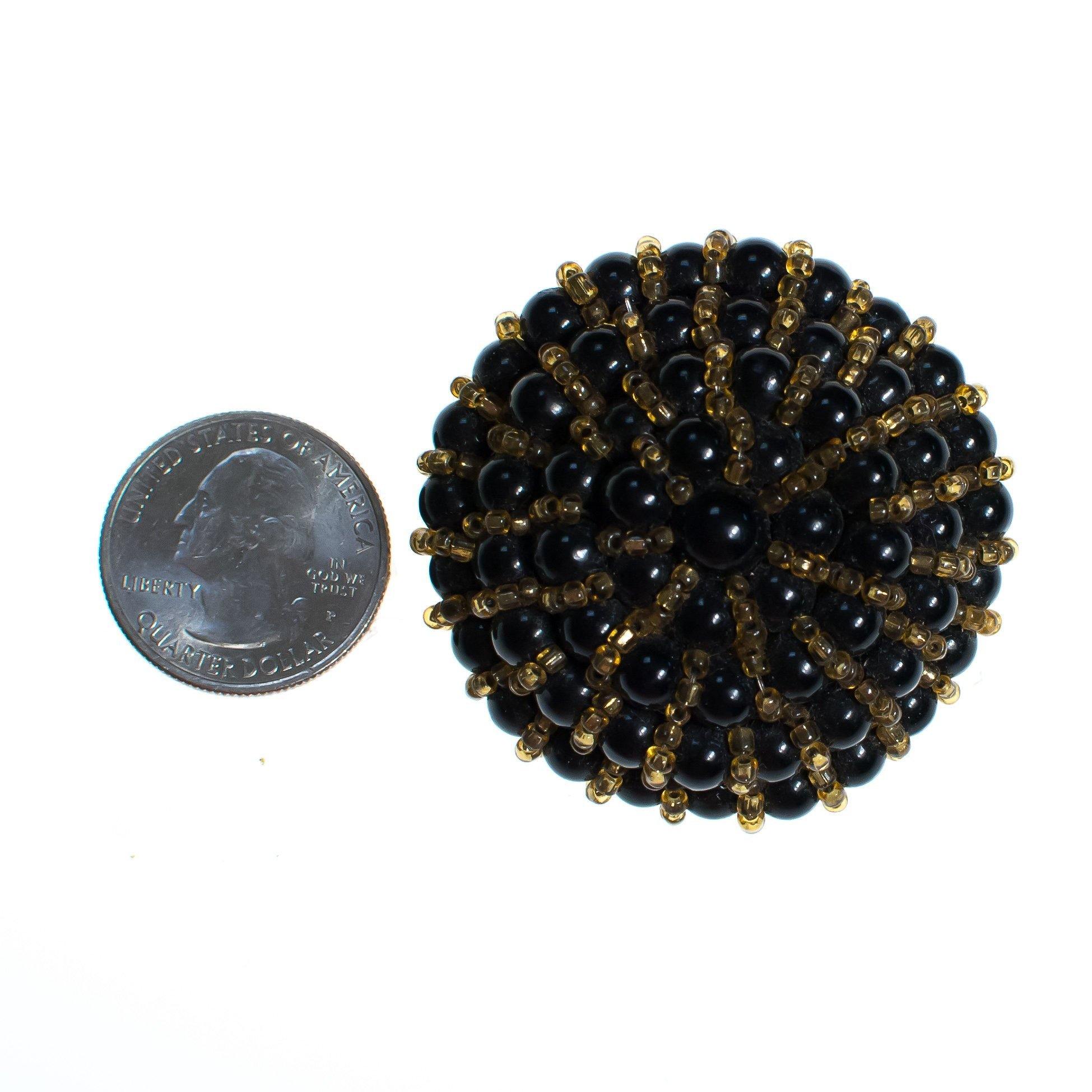 Vintage Brooch, Black Lucite Beads, Gold Glass Beads, Gold Tone Setting, Brooches and Pins by 1950s - Vintage Meet Modern Vintage Jewelry - Chicago, Illinois - #oldhollywoodglamour #vintagemeetmodern #designervintage #jewelrybox #antiquejewelry #vintagejewelry