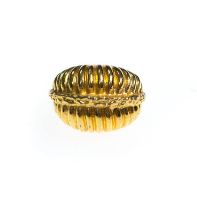 Vintage Retro 1960s Gold Domed Ribbed Statement Ring, Adjustable by 1960s - Vintage Meet Modern Vintage Jewelry - Chicago, Illinois - #oldhollywoodglamour #vintagemeetmodern #designervintage #jewelrybox #antiquejewelry #vintagejewelry
