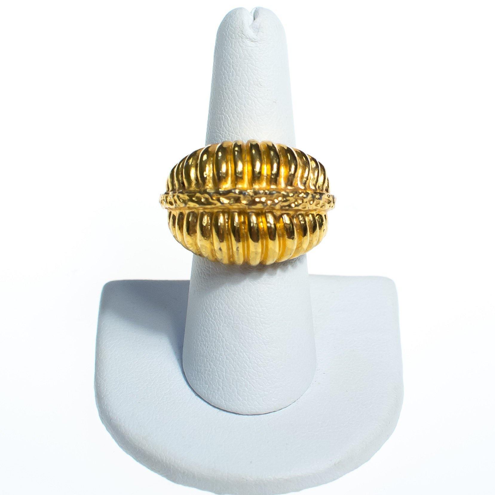 Vintage Retro 1960s Gold Domed Ribbed Statement Ring, Adjustable by 1960s - Vintage Meet Modern Vintage Jewelry - Chicago, Illinois - #oldhollywoodglamour #vintagemeetmodern #designervintage #jewelrybox #antiquejewelry #vintagejewelry