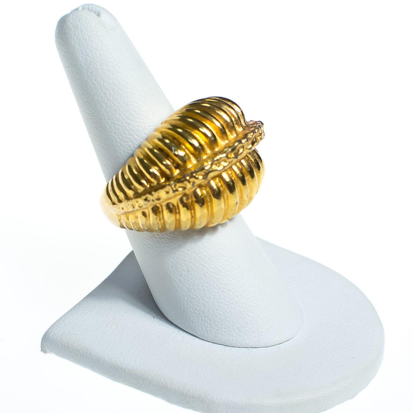 Vintage Retro 1960s Gold Domed Ribbed Statement Ring, Adjustable by 1960s - Vintage Meet Modern Vintage Jewelry - Chicago, Illinois - #oldhollywoodglamour #vintagemeetmodern #designervintage #jewelrybox #antiquejewelry #vintagejewelry