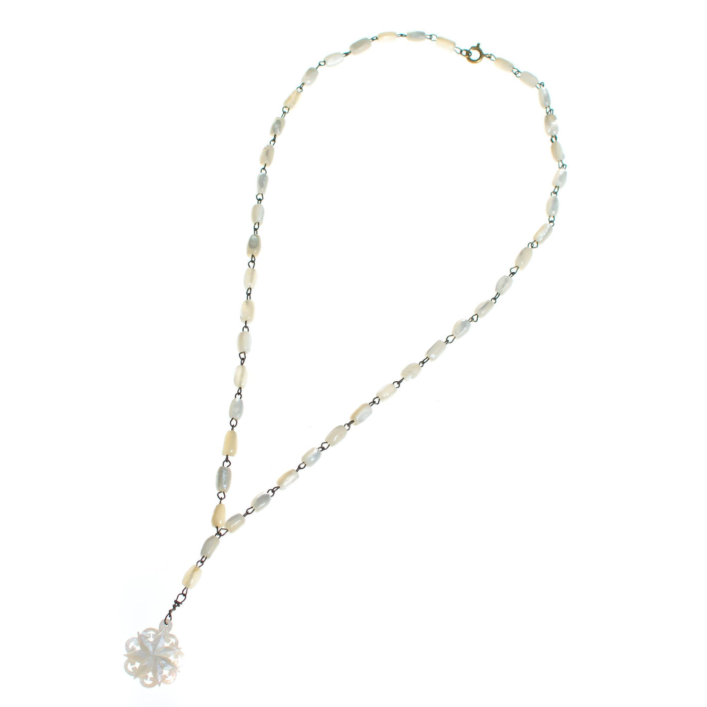 Vintage Carved  Etched and Scalloped Mother of Pearl Lavalier Necklace