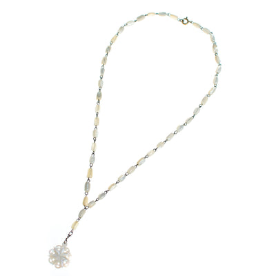 Vintage Carved  Etched and Scalloped Mother of Pearl Lavalier Necklace by Mother of Pearl - Vintage Meet Modern Vintage Jewelry - Chicago, Illinois - #oldhollywoodglamour #vintagemeetmodern #designervintage #jewelrybox #antiquejewelry #vintagejewelry