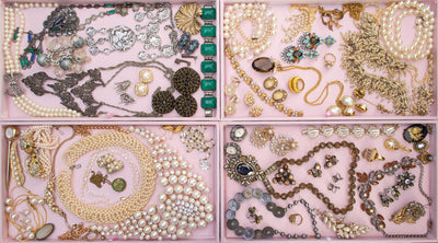 Vintage Crown Trifari Gold Necklace with Pearls and Rhinestones by Crown Trifari - Vintage Meet Modern Vintage Jewelry - Chicago, Illinois - #oldhollywoodglamour #vintagemeetmodern #designervintage #jewelrybox #antiquejewelry #vintagejewelry