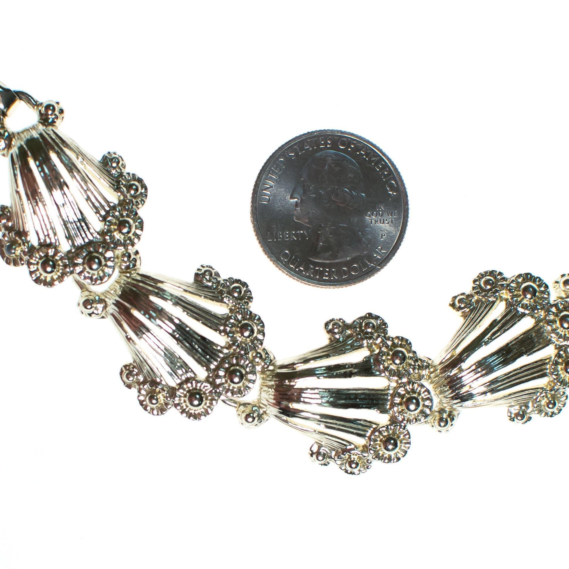 Vintage Mid Century Modern  Pale Gold Tone Curved Fan Link Bracelet by Mid Century Modern - Vintage Meet Modern Vintage Jewelry - Chicago, Illinois - #oldhollywoodglamour #vintagemeetmodern #designervintage #jewelrybox #antiquejewelry #vintagejewelry