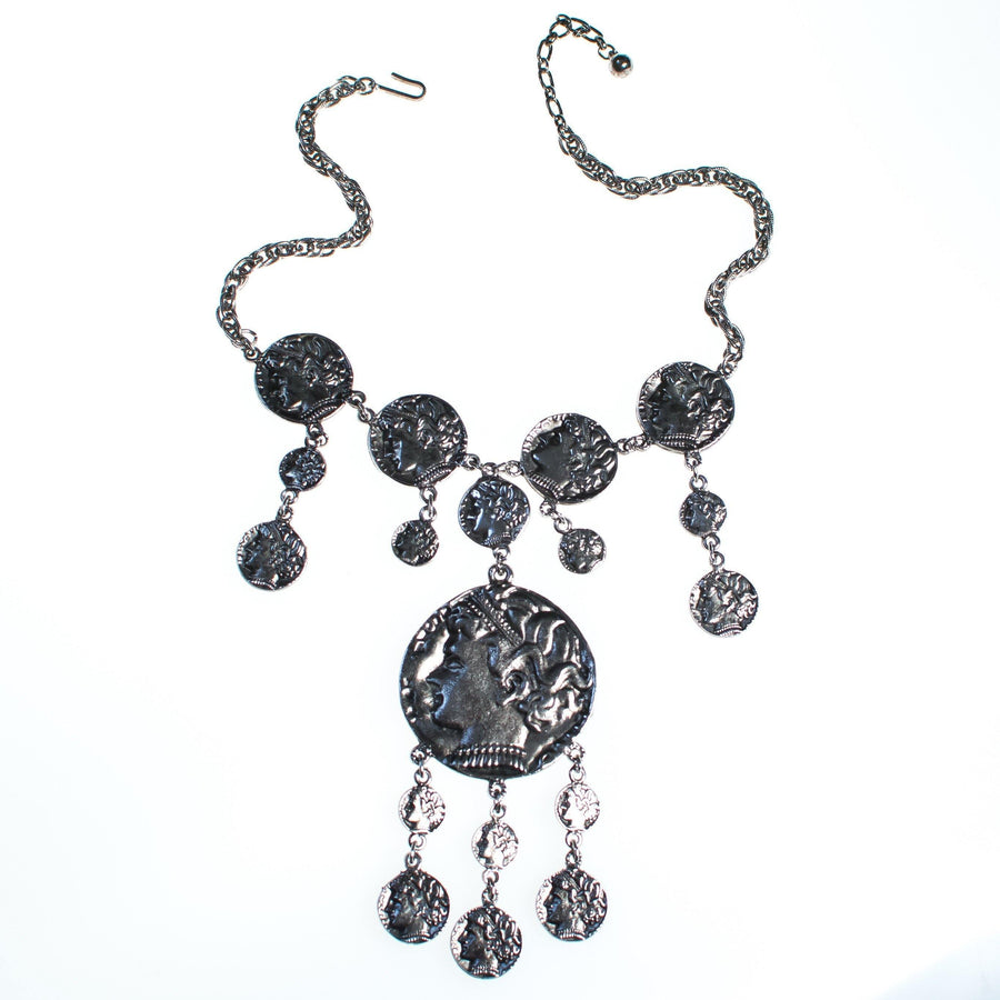 Vintage Crown Trifari Silver Coin Statement Necklace by Crown Trifari - Vintage Meet Modern Vintage Jewelry - Chicago, Illinois - #oldhollywoodglamour #vintagemeetmodern #designervintage #jewelrybox #antiquejewelry #vintagejewelry