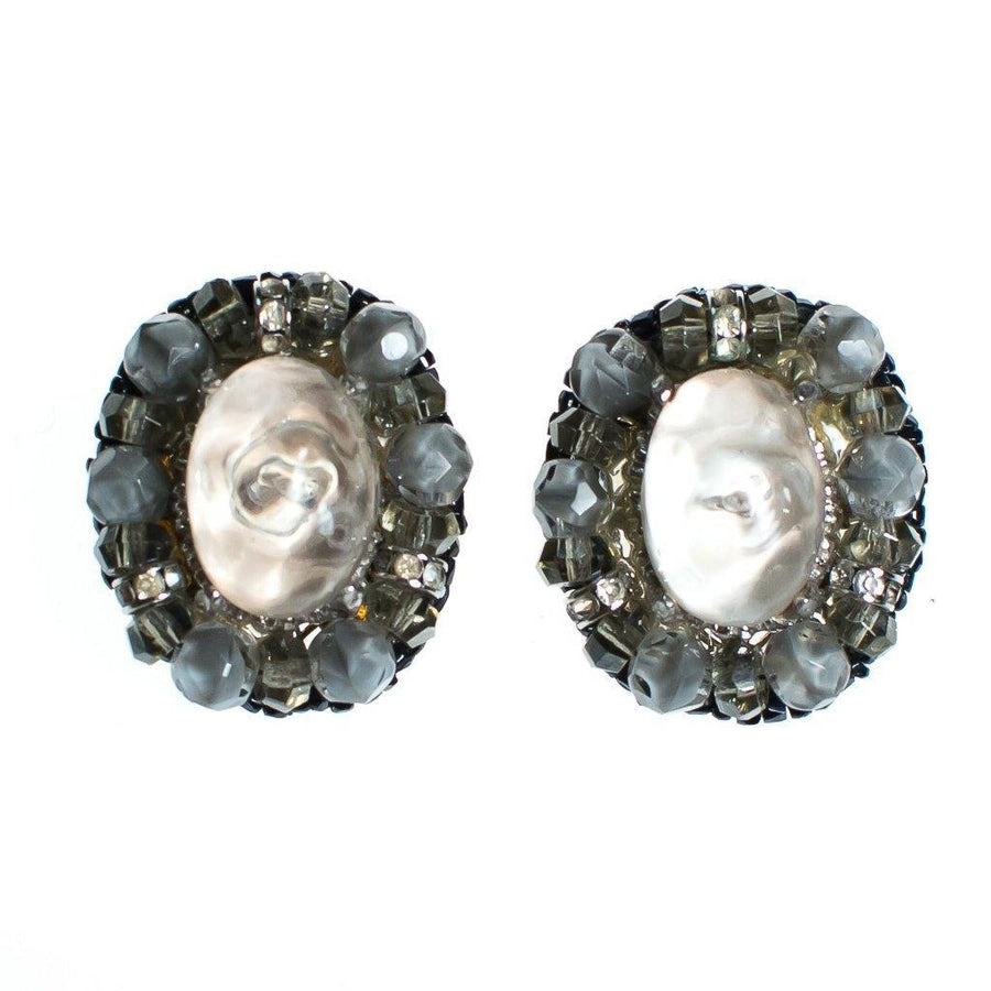 Vintage Ice Crystal and Smoke Rhinestone Statement Earrings by 1950s - Vintage Meet Modern Vintage Jewelry - Chicago, Illinois - #oldhollywoodglamour #vintagemeetmodern #designervintage #jewelrybox #antiquejewelry #vintagejewelry
