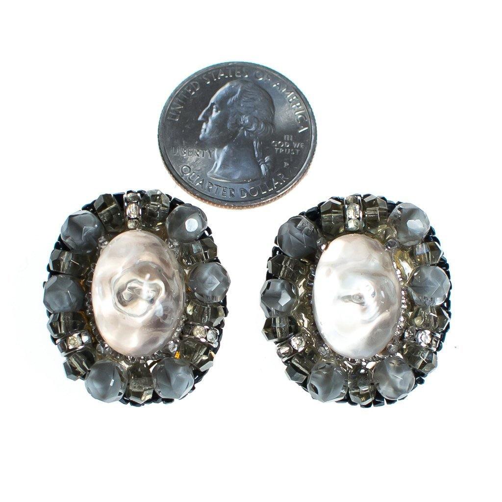 Vintage Ice Crystal and Smoke Rhinestone Statement Earrings by 1950s - Vintage Meet Modern Vintage Jewelry - Chicago, Illinois - #oldhollywoodglamour #vintagemeetmodern #designervintage #jewelrybox #antiquejewelry #vintagejewelry