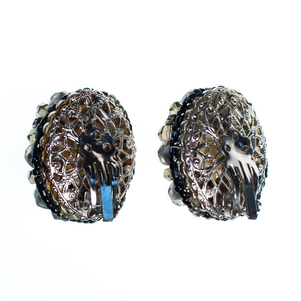 Vintage Ice Crystal and Smoke Rhinestone Statement Earrings by 1950s - Vintage Meet Modern Vintage Jewelry - Chicago, Illinois - #oldhollywoodglamour #vintagemeetmodern #designervintage #jewelrybox #antiquejewelry #vintagejewelry