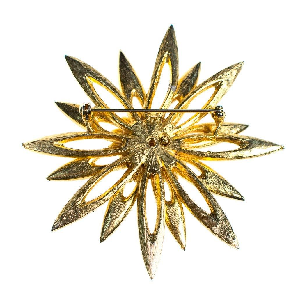 Vintage Huge Mid Century Modern Gold Flower Brooch with Pearls and Rhinestones by 1960s - Vintage Meet Modern Vintage Jewelry - Chicago, Illinois - #oldhollywoodglamour #vintagemeetmodern #designervintage #jewelrybox #antiquejewelry #vintagejewelry