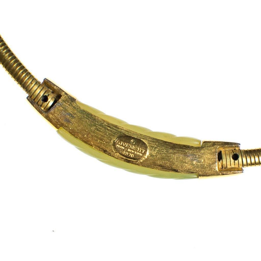 Vintage Givenchy Couture Light Green Bakelite Modernist Collar Necklace by Givenchy - Vintage Meet Modern Vintage Jewelry - Chicago, Illinois - #oldhollywoodglamour #vintagemeetmodern #designervintage #jewelrybox #antiquejewelry #vintagejewelry