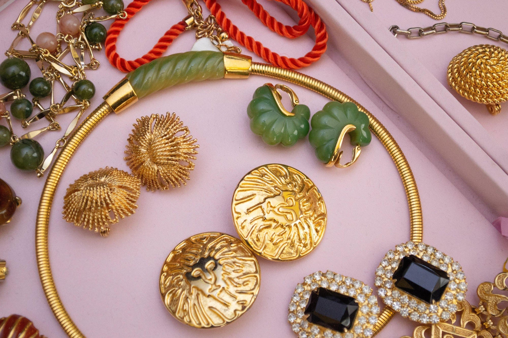 Vintage 1970s Givenchy Couture Light Green Bakelite Domed Fluted Cabochon Modernist Statement Earrings by Givenchy - Vintage Meet Modern Vintage Jewelry - Chicago, Illinois - #oldhollywoodglamour #vintagemeetmodern #designervintage #jewelrybox #antiquejewelry #vintagejewelry