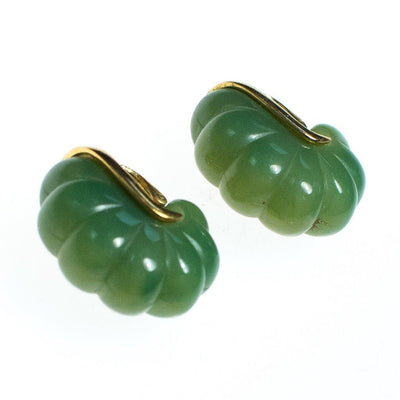 Vintage 1970s Givenchy Couture Light Green Bakelite Domed Fluted Cabochon Modernist Statement Earrings by Givenchy - Vintage Meet Modern Vintage Jewelry - Chicago, Illinois - #oldhollywoodglamour #vintagemeetmodern #designervintage #jewelrybox #antiquejewelry #vintagejewelry