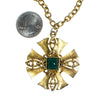 Vintage Gold Maltese Cross Pendant Statement Necklace with Emerald Lucite Cabochon Center by 1960s - Vintage Meet Modern Vintage Jewelry - Chicago, Illinois - #oldhollywoodglamour #vintagemeetmodern #designervintage #jewelrybox #antiquejewelry #vintagejewelry