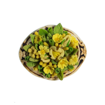 Vintage Flower Brooch, Yellow Flowers, Green Leaves, Beige Setting, Brooches and Pins by 1950s - Vintage Meet Modern Vintage Jewelry - Chicago, Illinois - #oldhollywoodglamour #vintagemeetmodern #designervintage #jewelrybox #antiquejewelry #vintagejewelry