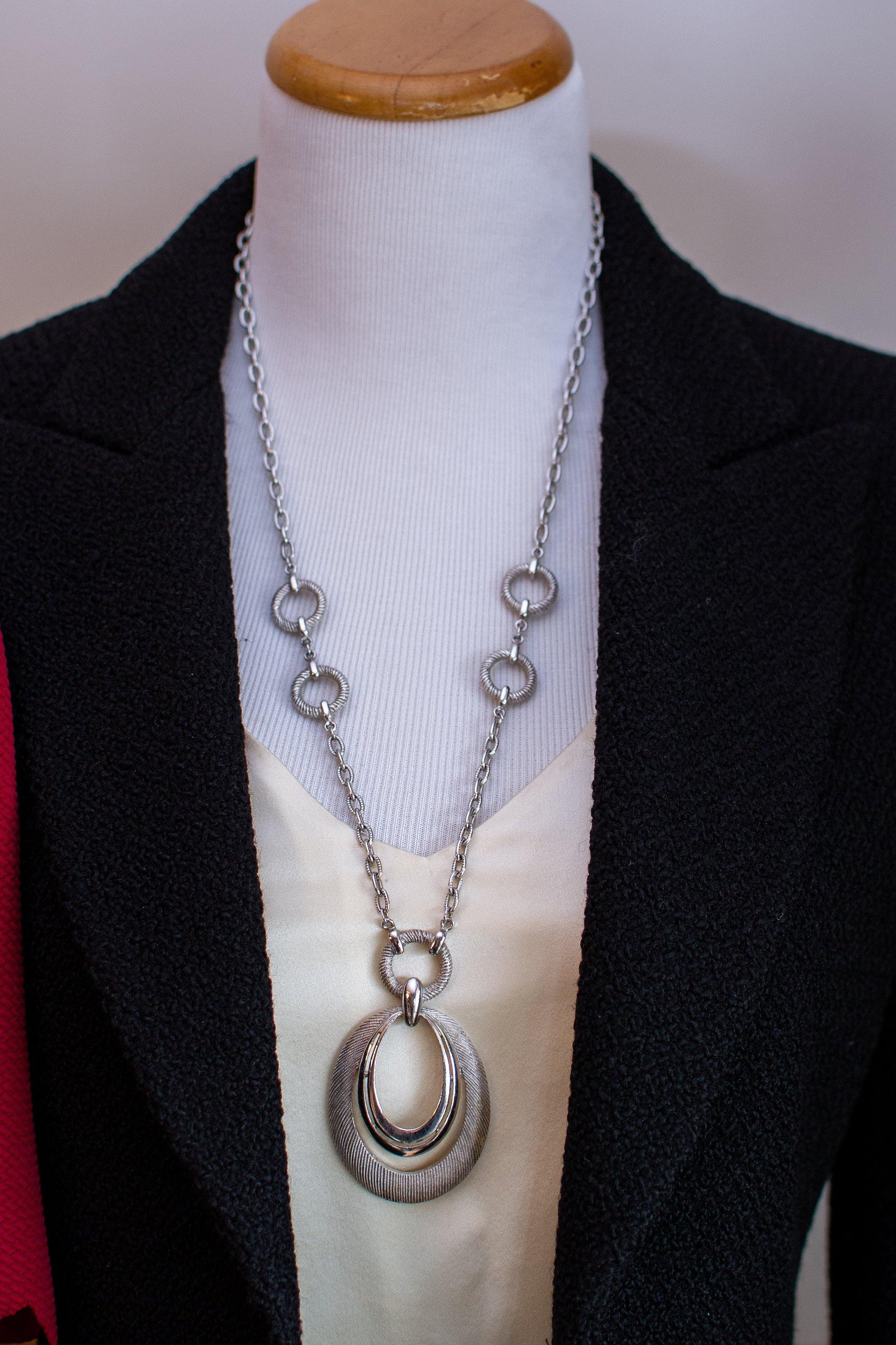 Vintage Crown Trifari Silver Modernist Statement Necklace by Crown Trifari - Vintage Meet Modern Vintage Jewelry - Chicago, Illinois - #oldhollywoodglamour #vintagemeetmodern #designervintage #jewelrybox #antiquejewelry #vintagejewelry