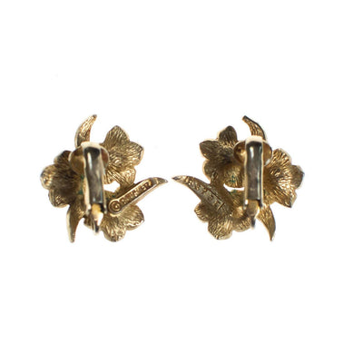 Vintage Boucher Gold Flower and Pearl Statement Earrings, Faux Pearls, Gold Tone Setting, Clip-on by Boucher - Vintage Meet Modern Vintage Jewelry - Chicago, Illinois - #oldhollywoodglamour #vintagemeetmodern #designervintage #jewelrybox #antiquejewelry #vintagejewelry