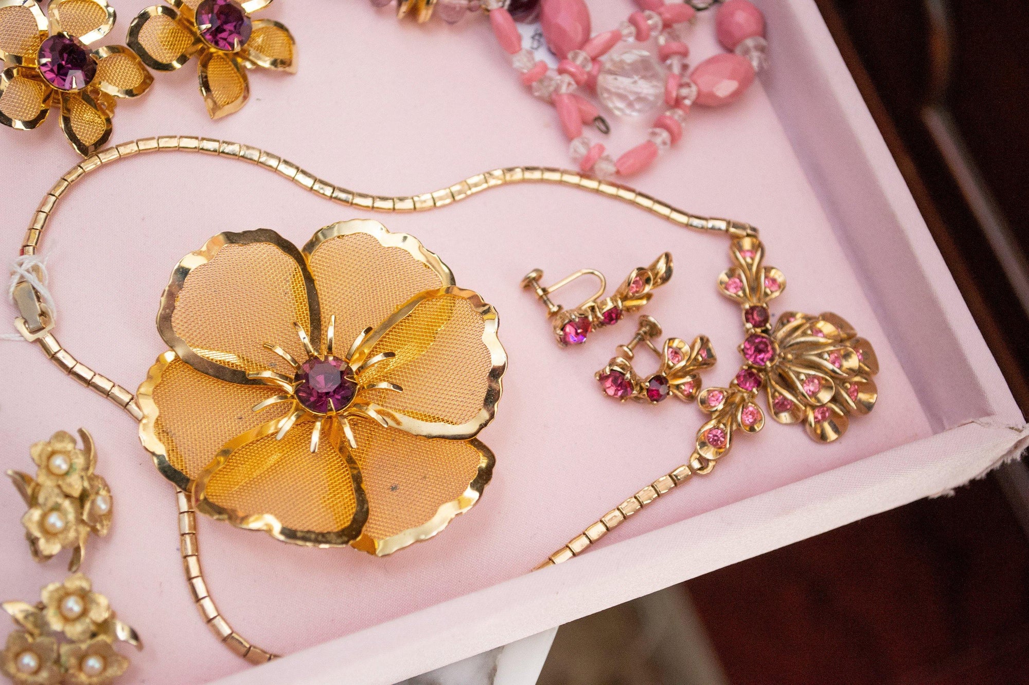 Vintage Boucher Gold Flower and Pearl Statement Earrings, Faux Pearls, Gold Tone Setting, Clip-on by Boucher - Vintage Meet Modern Vintage Jewelry - Chicago, Illinois - #oldhollywoodglamour #vintagemeetmodern #designervintage #jewelrybox #antiquejewelry #vintagejewelry