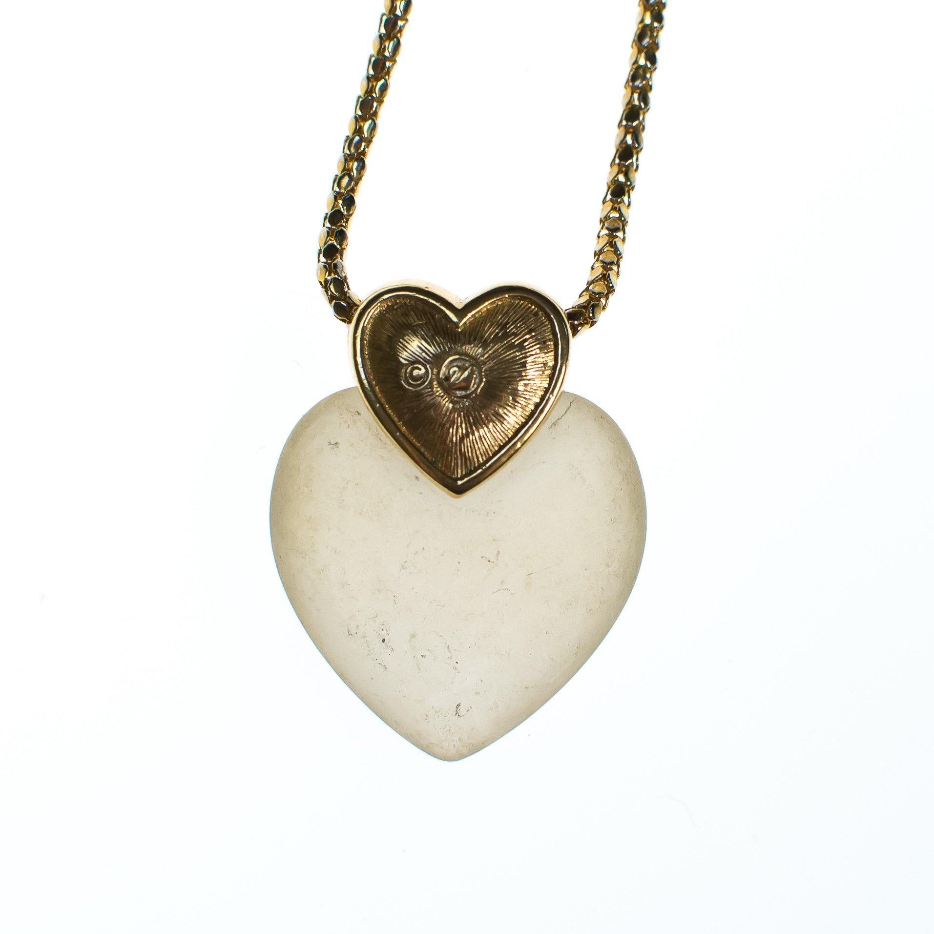 Vintage Swarovski Heart Necklace, Frosted Glass Heart, Diamante Crystals, Gold Tone Rope Necklace, Spring Ring Clasp by Vintage Swarovski - Vintage Meet Modern Vintage Jewelry - Chicago, Illinois - #oldhollywoodglamour #vintagemeetmodern #designervintage #jewelrybox #antiquejewelry #vintagejewelry