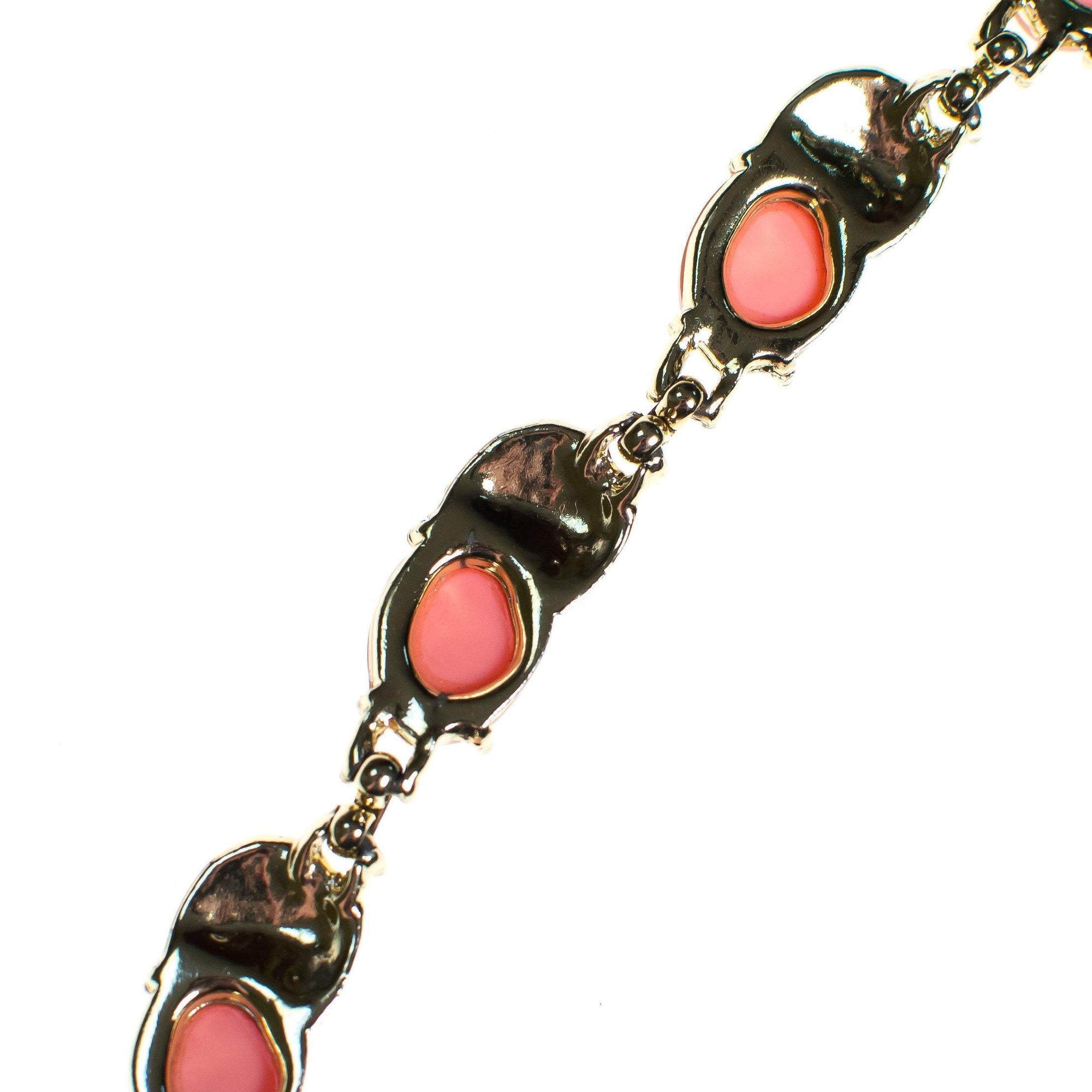 Vintage Blush Pink Lucite Thermoset Necklace, Gold Tone Setting, Fish Hook Clasp by 1950s - Vintage Meet Modern Vintage Jewelry - Chicago, Illinois - #oldhollywoodglamour #vintagemeetmodern #designervintage #jewelrybox #antiquejewelry #vintagejewelry