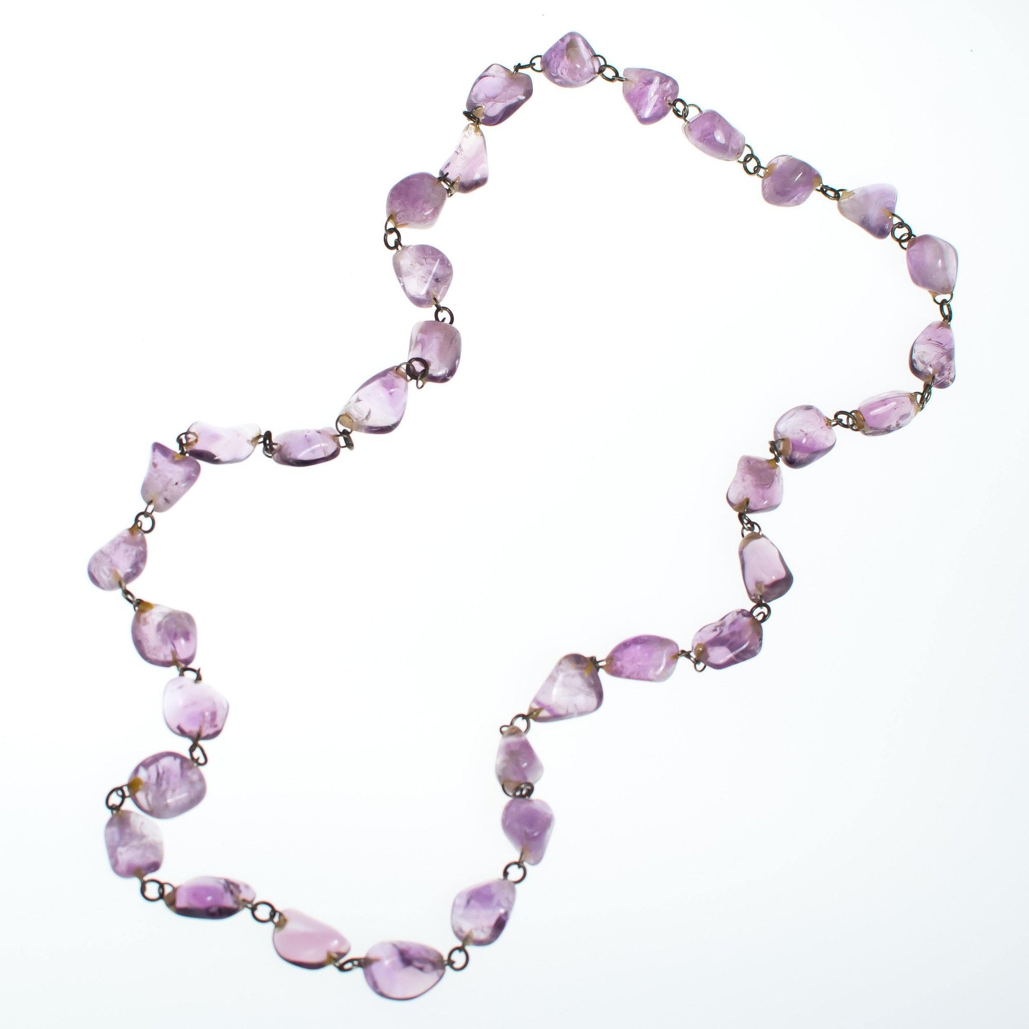 Vintage Art Deco Genuine Tumbled Amethyst Gemstone Necklace by 1930s - Vintage Meet Modern Vintage Jewelry - Chicago, Illinois - #oldhollywoodglamour #vintagemeetmodern #designervintage #jewelrybox #antiquejewelry #vintagejewelry