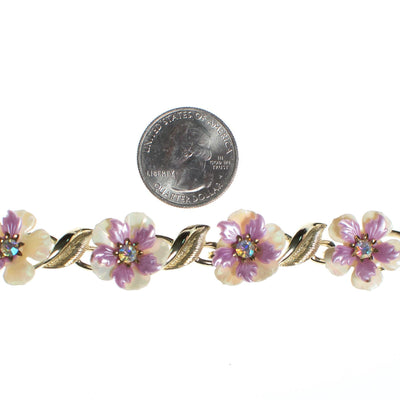 Vintage Coro Purple and White Flower Flower Bracelet by 1950s - Vintage Meet Modern Vintage Jewelry - Chicago, Illinois - #oldhollywoodglamour #vintagemeetmodern #designervintage #jewelrybox #antiquejewelry #vintagejewelry