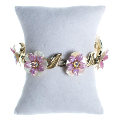 Vintage Coro Purple and White Flower Flower Bracelet by 1950s - Vintage Meet Modern Vintage Jewelry - Chicago, Illinois - #oldhollywoodglamour #vintagemeetmodern #designervintage #jewelrybox #antiquejewelry #vintagejewelry