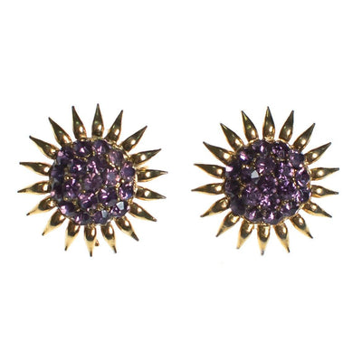 Vintage Purple Rhinestone Flower Earring, Gold Tone Setting, Clip-on by Unsigned - Vintage Meet Modern Vintage Jewelry - Chicago, Illinois - #oldhollywoodglamour #vintagemeetmodern #designervintage #jewelrybox #antiquejewelry #vintagejewelry