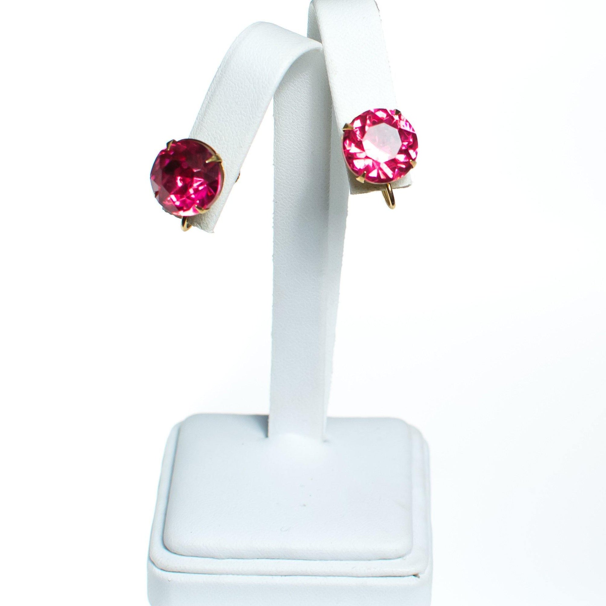 Vintage Rhinestone Earring, Pink Rhinestone Stud, Gold Tone Setting, Screw Back by 1950s - Vintage Meet Modern Vintage Jewelry - Chicago, Illinois - #oldhollywoodglamour #vintagemeetmodern #designervintage #jewelrybox #antiquejewelry #vintagejewelry