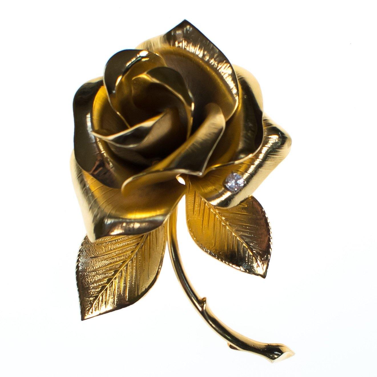 Vintage Giovanni Gold Rose Brooch, Flower Brooch, Gold Tone Setting, Brooches and Pins by Giovanni - Vintage Meet Modern Vintage Jewelry - Chicago, Illinois - #oldhollywoodglamour #vintagemeetmodern #designervintage #jewelrybox #antiquejewelry #vintagejewelry