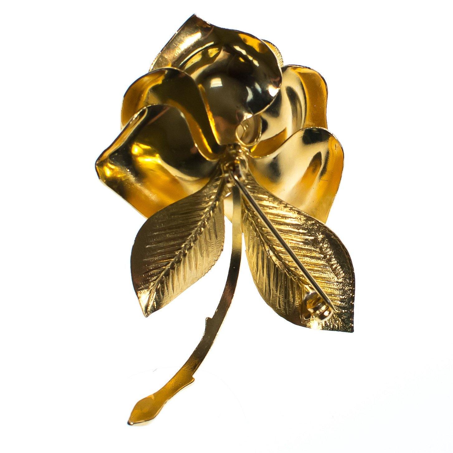 Vintage Giovanni Gold Rose Brooch, Flower Brooch, Gold Tone Setting, Brooches and Pins by Giovanni - Vintage Meet Modern Vintage Jewelry - Chicago, Illinois - #oldhollywoodglamour #vintagemeetmodern #designervintage #jewelrybox #antiquejewelry #vintagejewelry