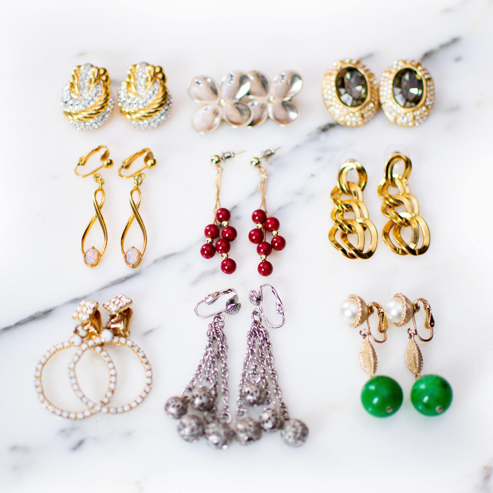 Vintage Modernist Gold Swirl Drop Earrings with Opaline Cabochon Beads by 1960s - Vintage Meet Modern Vintage Jewelry - Chicago, Illinois - #oldhollywoodglamour #vintagemeetmodern #designervintage #jewelrybox #antiquejewelry #vintagejewelry