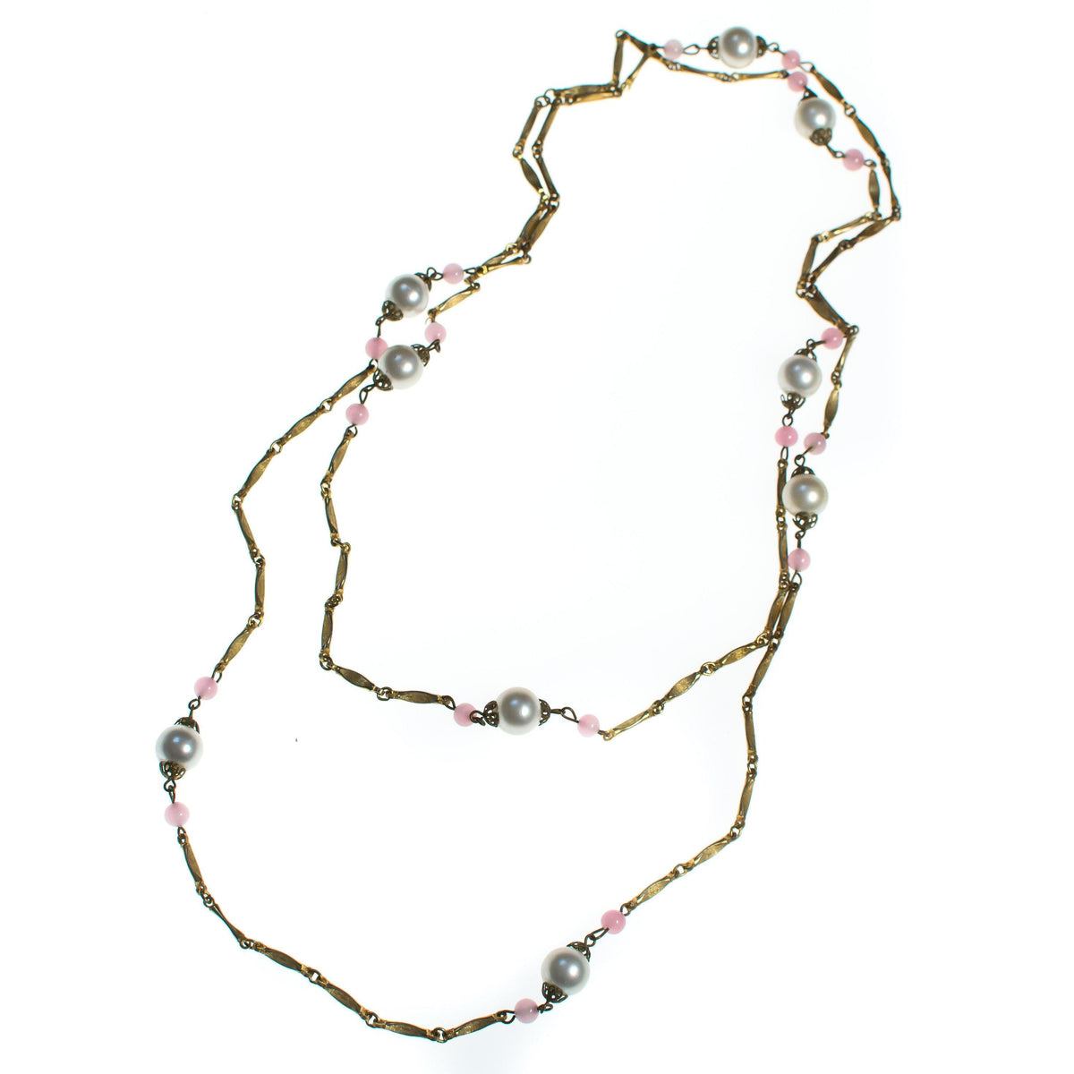 Vintage Pearl and Pale Pink Bead Long Sautoir Necklace