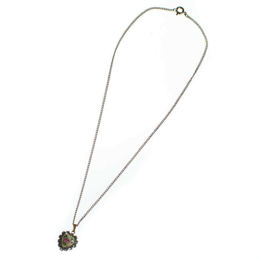 Vintage 1950s Dainty Pink Guilloche Heart with Rhinestones Pendant Necklace by 1950s - Vintage Meet Modern Vintage Jewelry - Chicago, Illinois - #oldhollywoodglamour #vintagemeetmodern #designervintage #jewelrybox #antiquejewelry #vintagejewelry