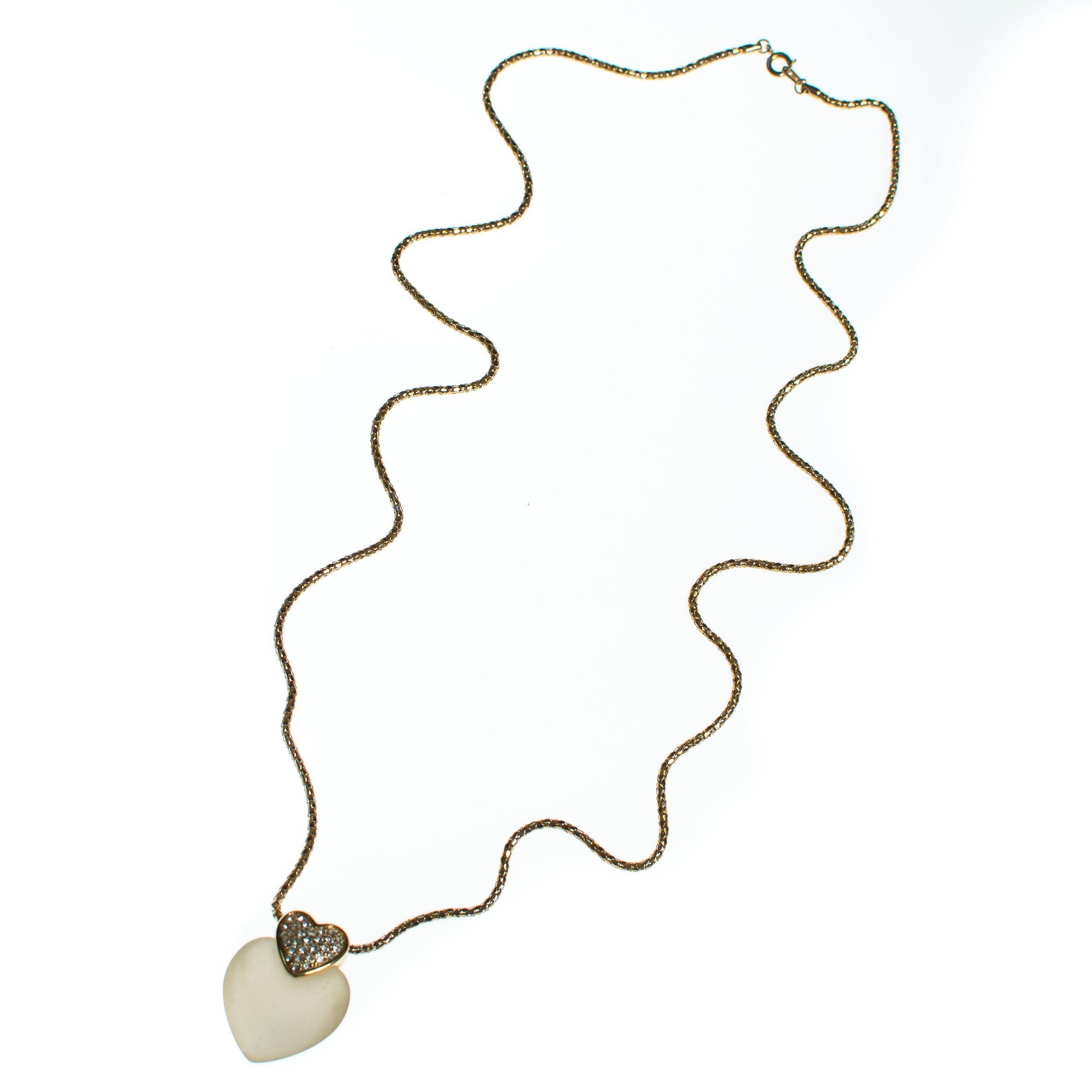 Vintage Swarovski Heart Necklace, Frosted Glass Heart, Diamante Crystals, Gold Tone Rope Necklace, Spring Ring Clasp by Vintage Swarovski - Vintage Meet Modern Vintage Jewelry - Chicago, Illinois - #oldhollywoodglamour #vintagemeetmodern #designervintage #jewelrybox #antiquejewelry #vintagejewelry