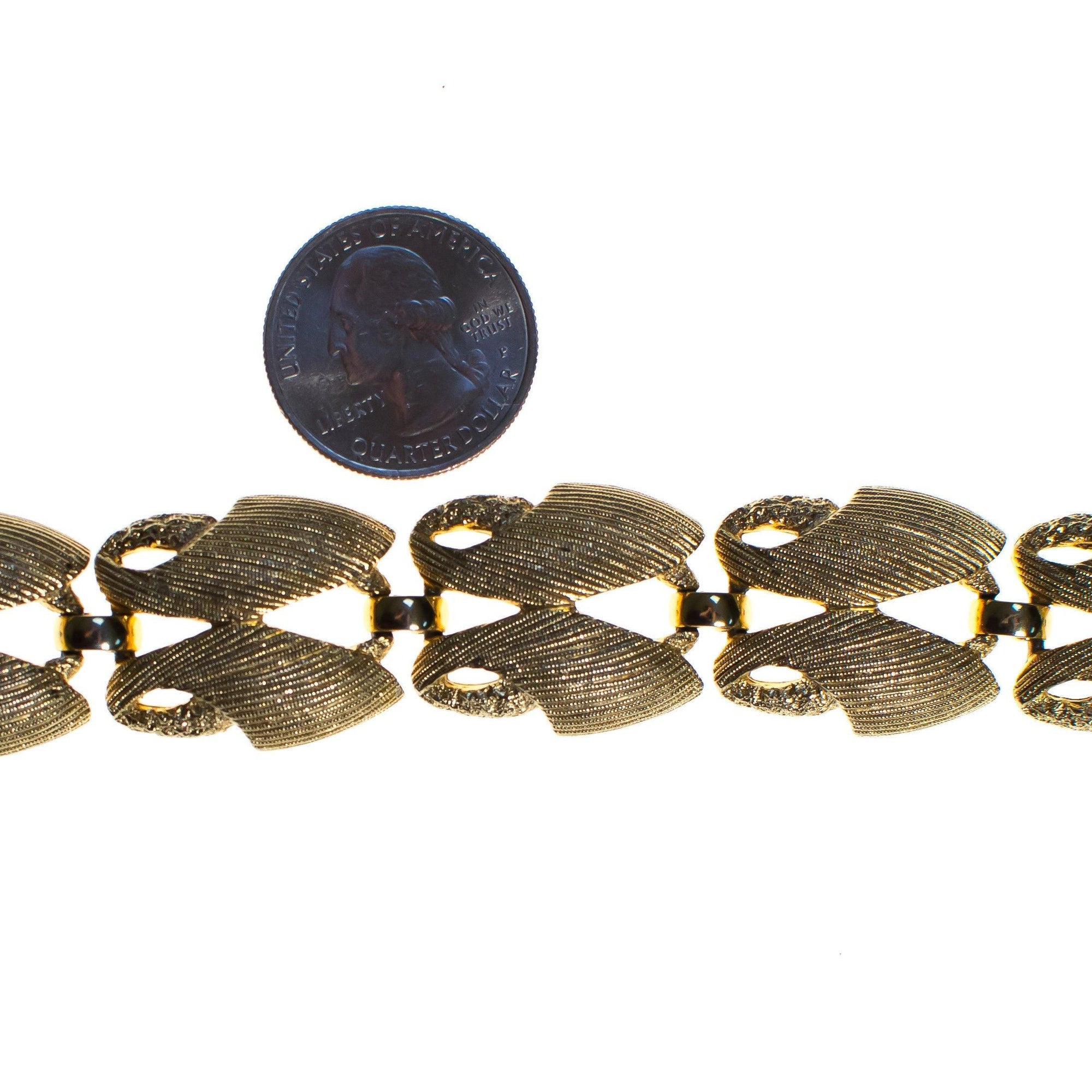 Vintage Monet Mid Century Modern Double Link Bracelet, Brushed Gold Tone, Safety Chain, Snap Lock Clasp by Monet - Vintage Meet Modern Vintage Jewelry - Chicago, Illinois - #oldhollywoodglamour #vintagemeetmodern #designervintage #jewelrybox #antiquejewelry #vintagejewelry